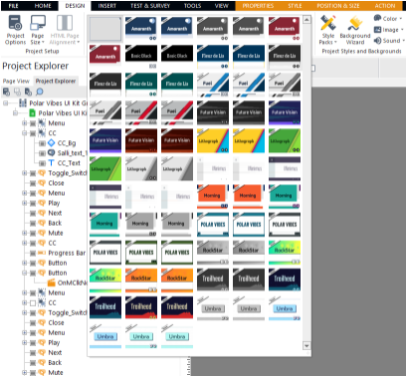 screenshot of themes in Lectora design ribbon